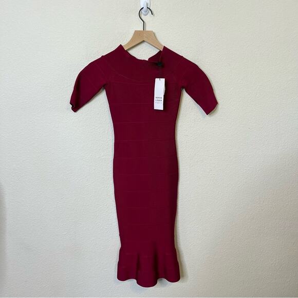 NWT Herve Ledger Cross Bandage Icon Dress In Dark Maroon Womens Size XXS - Picture 4 of 9